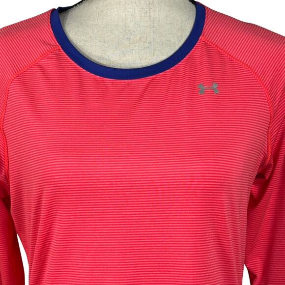 Under Armour Medium Fitted Top Heatgear Striped Long Sleeves Stretch Crew Neck - Picture 2 of 8